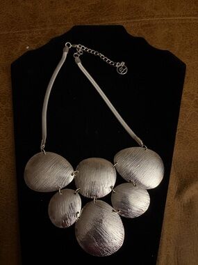 Erica Lyons  Silver-Tone Textured Disc Bib Necklace